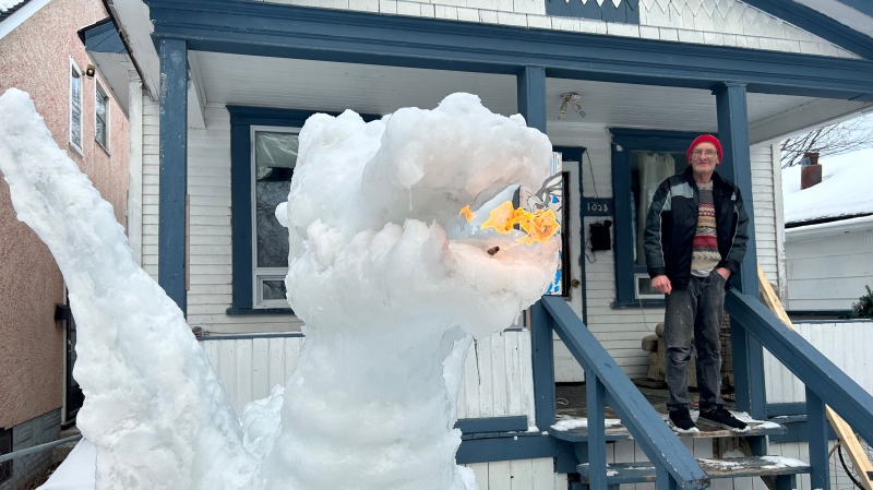 ‘One-of-a-kind’ fire-breathing dragon sculpture takes over Winnipeg yard